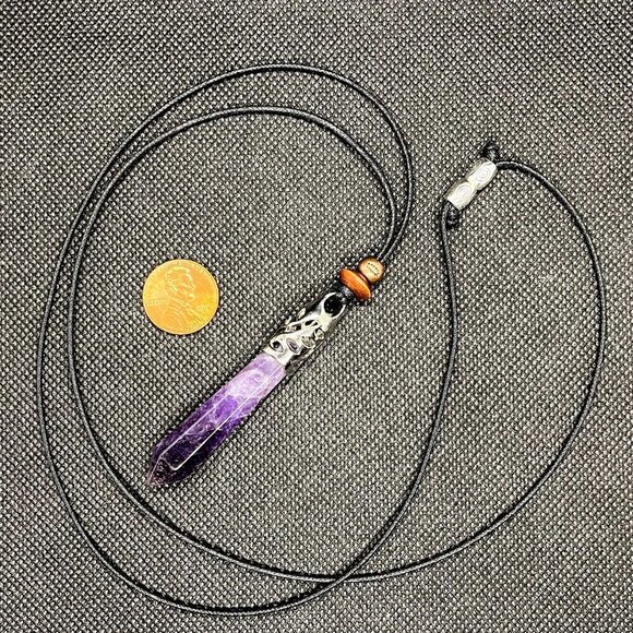 Amethyst Crystal Point Necklace Handcrafted - Picture 6 of 6